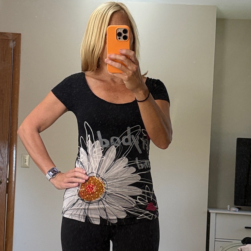 Desigual Black Tee with Vibrant Floral Print